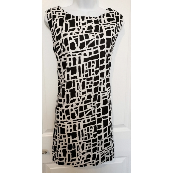 Black and white Geometric cotton shift dress sleeveless size L NWOT - Picture 6 of 6